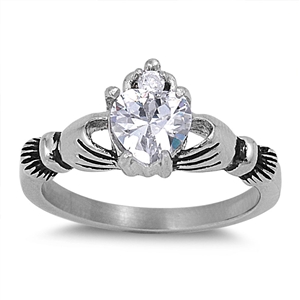 Sterling Silver Cubic Zirconia Claddagh Ring 10mm..