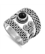 Sterling Silver Bali Ring With Black Onyx Sizes 7-12